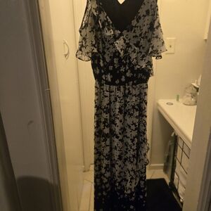 Calvin Klein Black and White Floral Maxi Dress